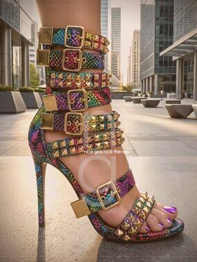 NELLY BERNAL NAVAEH RAINBOW SNAKESKIN HEELS